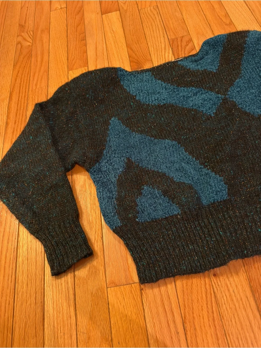 Claiborne Teal and Black Chevron Crewneck Sweater